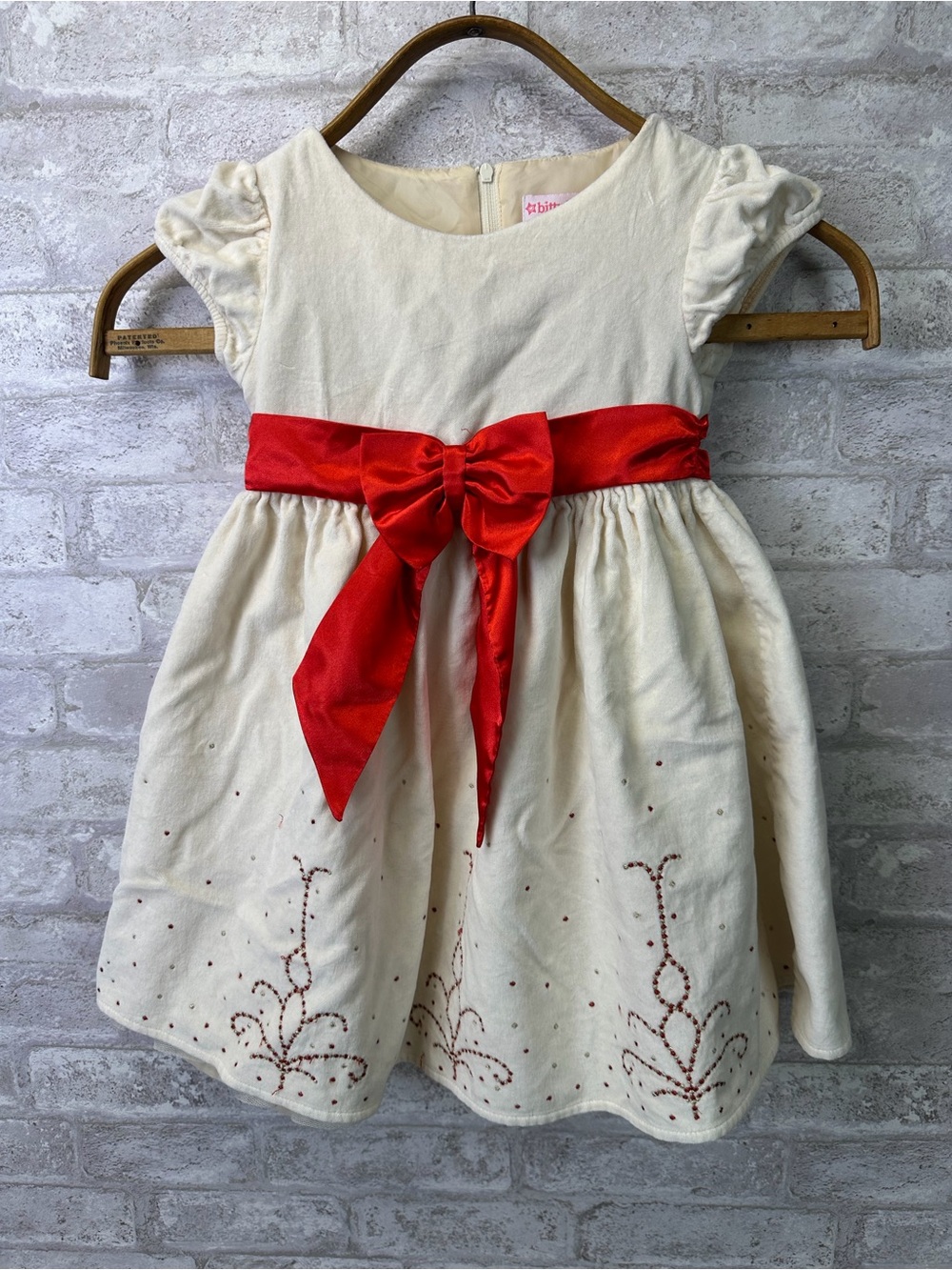 AMERICAN GIRL Bitty Baby Girls Holiday CREAM AND CRIMSON DRESS CHILD SZ 4 # 4072